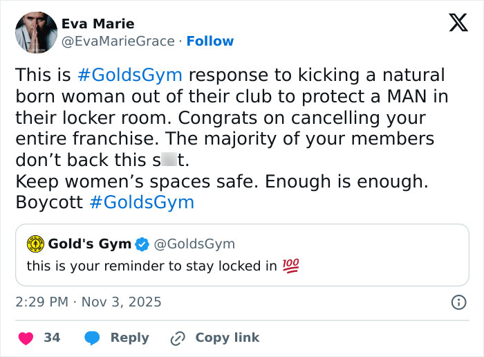 “Enough Is Enough”: People Cancel Gym Memberships Over “Disgusting” Incident Involving Trans Lady “Enough Is Enough”: People Cancel Gym Memberships Over “Disgusting” Incident Involving Trans Lady
