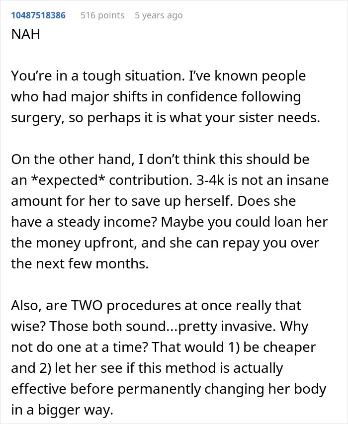 Sibling Is Pressured To Help Pay For Plastic Surgery That Will Supposedly Cure Sister’s BDD Sibling Is Pressured To Help Pay For Plastic Surgery That Will Supposedly Cure Sister’s BDD
