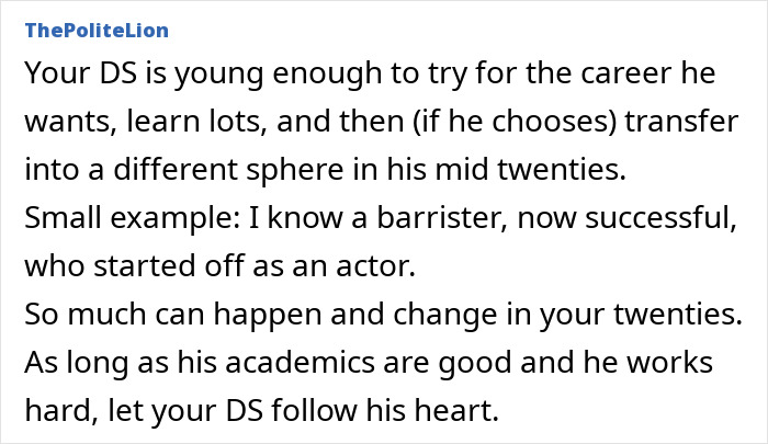 Parents Don’t Want Son Working In Theater, Ask If Pushing Him Into Better-Paying Career Is “Evil” Parents Don’t Want Son Working In Theater, Ask If Pushing Him Into Better-Paying Career Is “Evil”