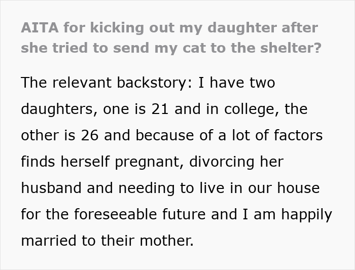 Pregnant Daughter Decides To Put Dad’s Cat In A Shelter Because Of Her Baby’s Safety, Gets Kicked Out Pregnant Daughter Decides To Put Dad’s Cat In A Shelter Because Of Her Baby’s Safety, Gets Kicked Out