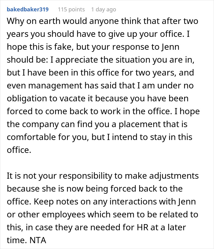 Woman Can’t Handle A ‘No’ After Coworker Refuses To Give Back Her Old Office Space Woman Can’t Handle A ‘No’ After Coworker Refuses To Give Back Her Old Office Space