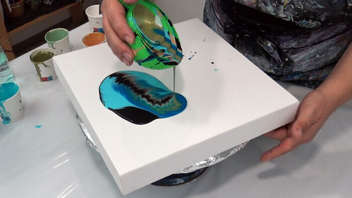 Waterfall Cup Straight Pour In Blues: Easy Acrylic Pour Painting