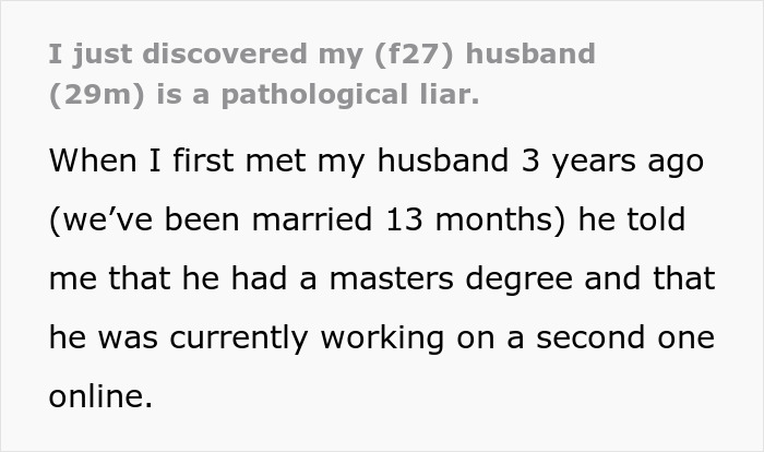 Man Lies About Getting A Master’s Degree Out Of The Blue, Wife Digs Around And Finds The Truth