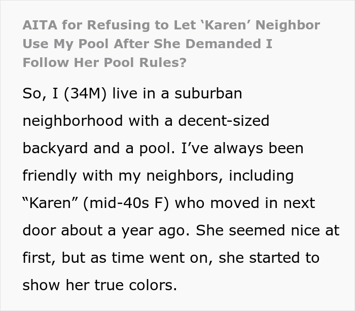 Karen Uses Neighbor’s Pool As Her Own, Brings Him A List Of Rules For Him To Follow