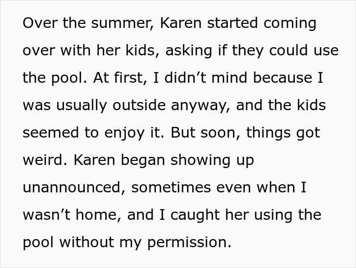 Karen Uses Neighbor’s Pool As Her Own, Brings Him A List Of Rules For Him To Follow