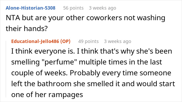 Company Is “Scent Free Zone” Due To Hypochondriac Coworker, Lady Gets In Trouble Due To Hand Soap Company Is “Scent Free Zone” Due To Hypochondriac Coworker, Lady Gets In Trouble Due To Hand Soap