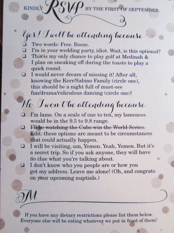9 Hilarious Wedding Invitations That Simply Can&#8217;t Be Ignored