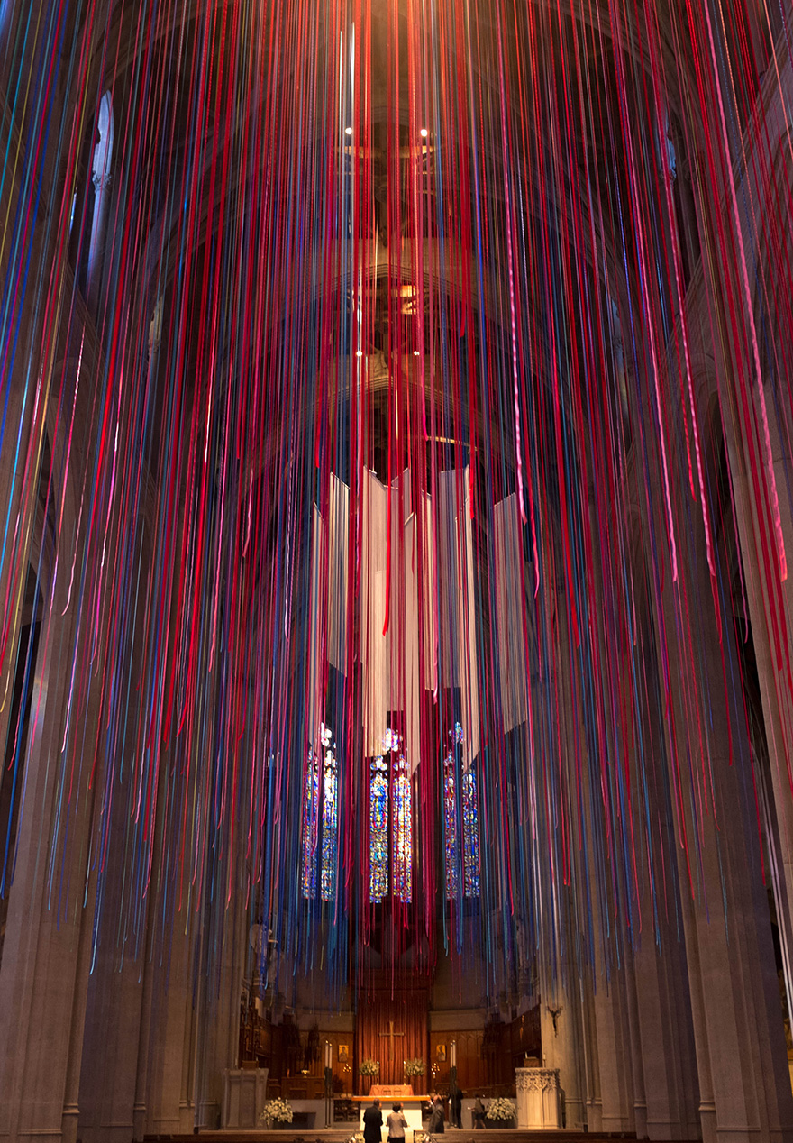Artist Hangs 20 Miles Of Multicolored Ribbon Inside Grace Cathedral