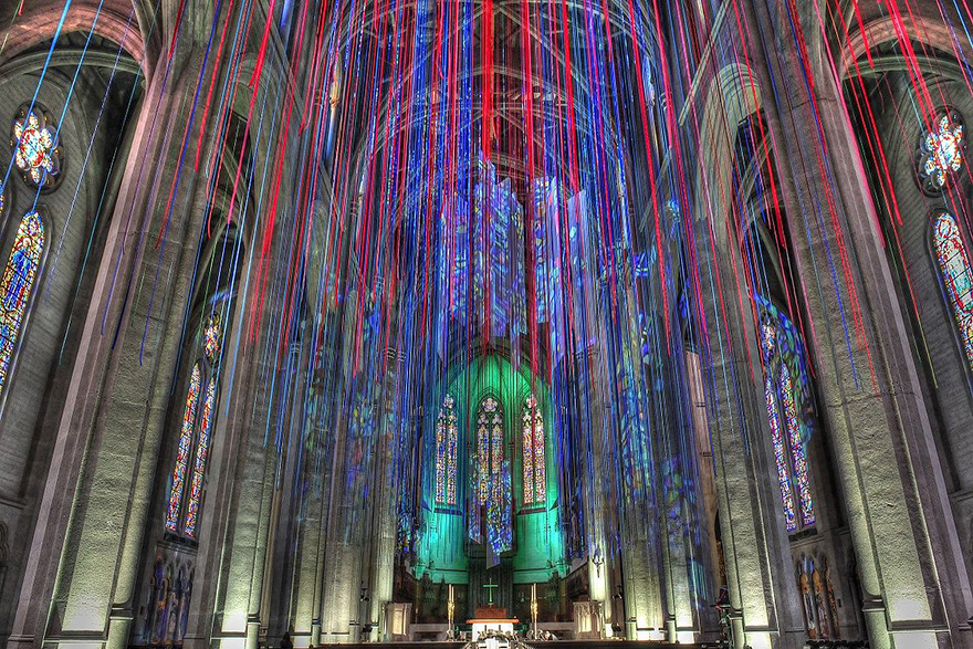 Artist Hangs 20 Miles Of Multicolored Ribbon Inside Grace Cathedral
