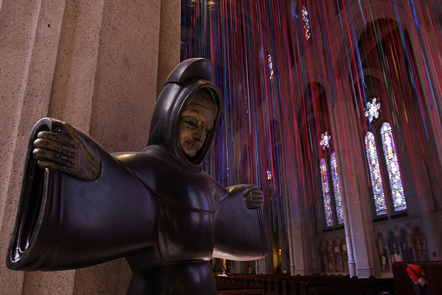 Artist Hangs 20 Miles Of Multicolored Ribbon Inside Grace Cathedral