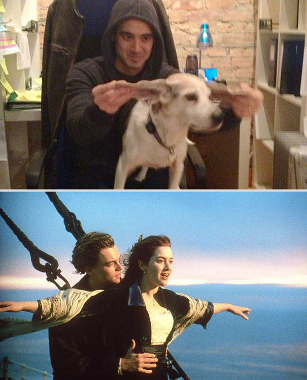 Guy Re-Enacts Famous Movie Scenes With His Boss’s Dog Guy Re-Enacts Famous Movie Scenes With His Boss’s Dog