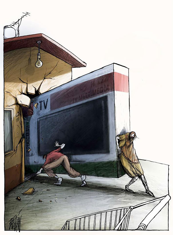 Our Problems and Flaws Turned Into Cartoons by Angel Boligan