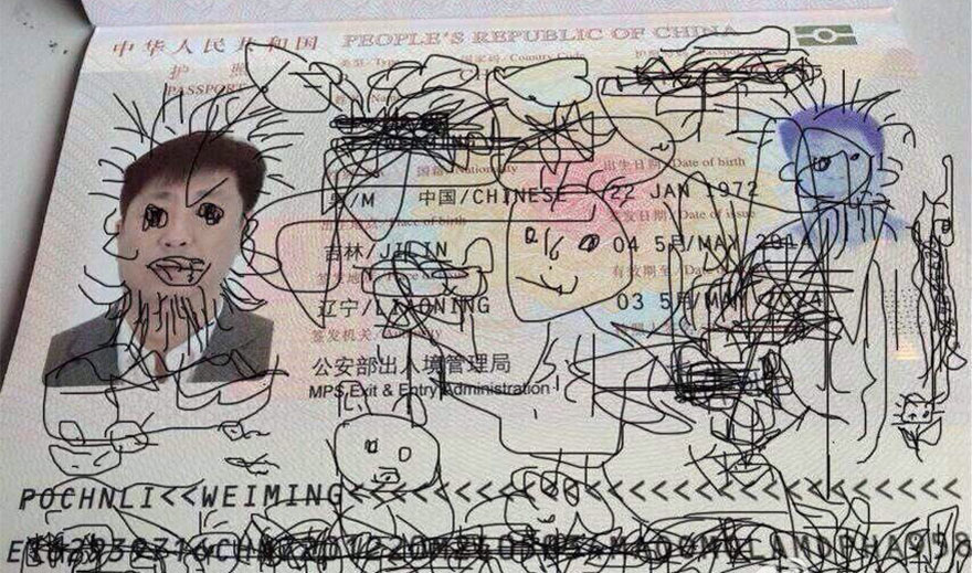 Chinese Man Stuck In Airport Because His 4 Year Old Son Doodled In His Passport Chinese Man Stuck In Airport Because His 4 Year Old Son Doodled In His Passport
