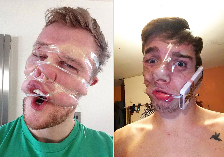 Scotch Tape Selfies: Newest Trend Of Distorting Faces With Tape Goes Viral On Facebook Scotch Tape Selfies: Newest Trend Of Distorting Faces With Tape Goes Viral On Facebook