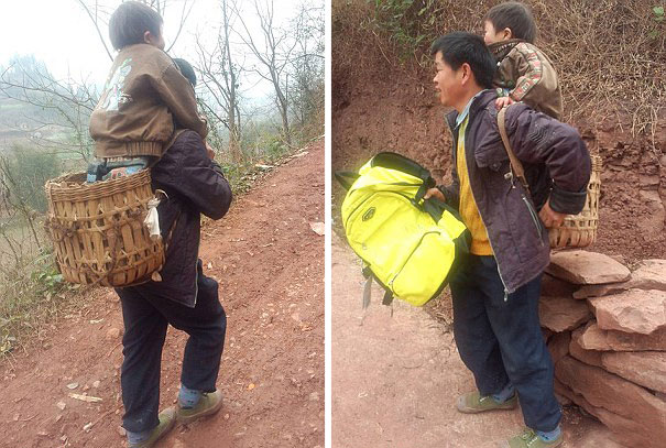 Chinese Father Carries His Disabled Son 18 Miles To School Every Day
