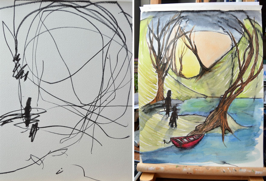 Artist Turns Her 2-Year-Old&#8217;s Sketches Into Paintings