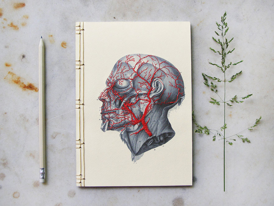 Artist Embroiders Notebook With Veins, Holograms, And Floral Patterns