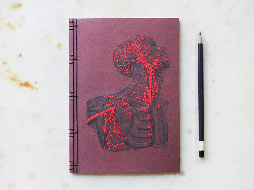 Artist Embroiders Notebook With Veins, Holograms, And Floral Patterns