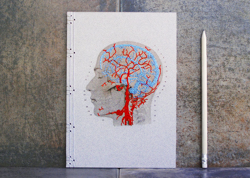 Artist Embroiders Notebook With Veins, Holograms, And Floral Patterns