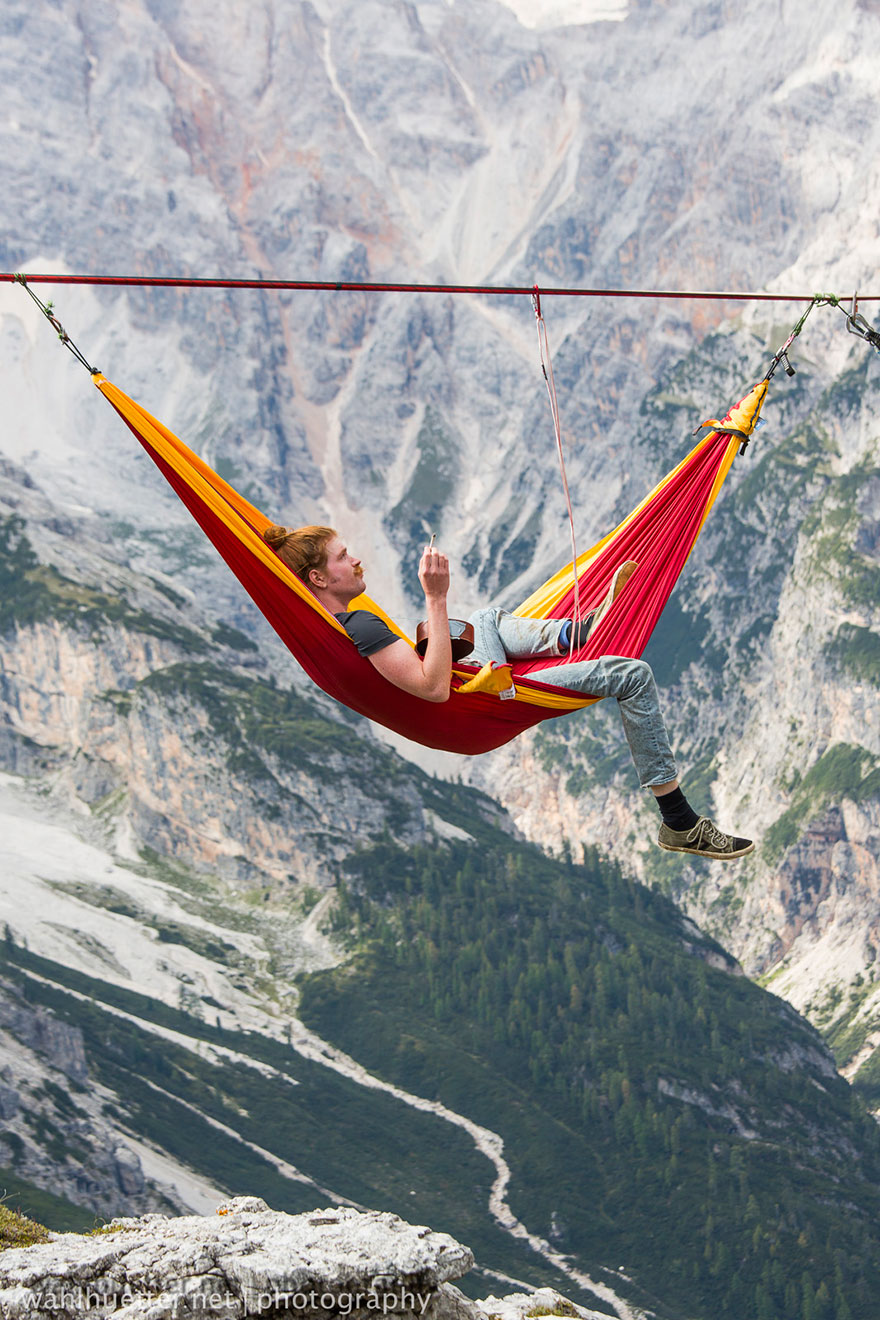 People At This Festival Slept On Hammocks Hanging Hundreds Of Feet Above The Italian Alps