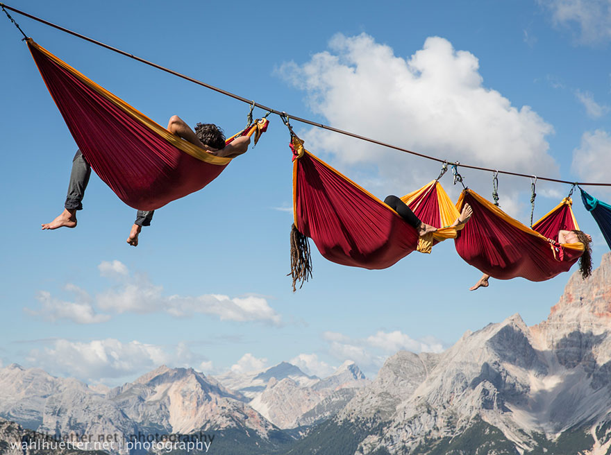 People At This Festival Slept On Hammocks Hanging Hundreds Of Feet Above The Italian Alps