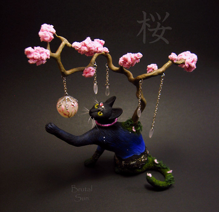 Miniature Cat Figurines Sculpted From Polymer Clay Miniature Cat Figurines Sculpted From Polymer Clay