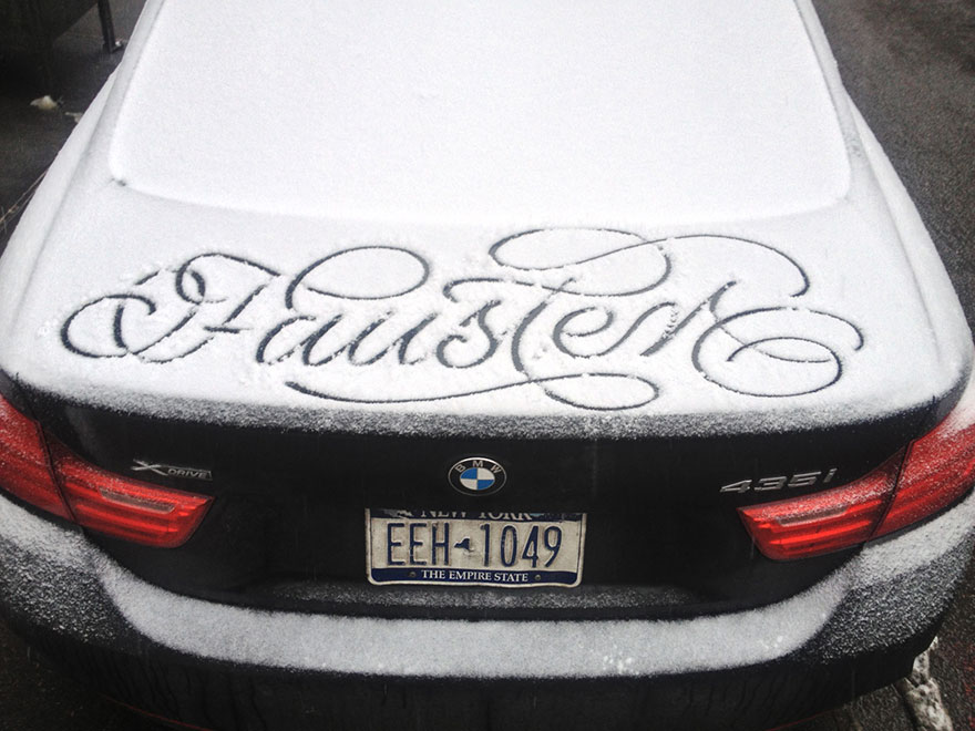 Mysterious Street Artist Leaves Beautiful Typographic Messages On Snow-Covered Cars in NYC