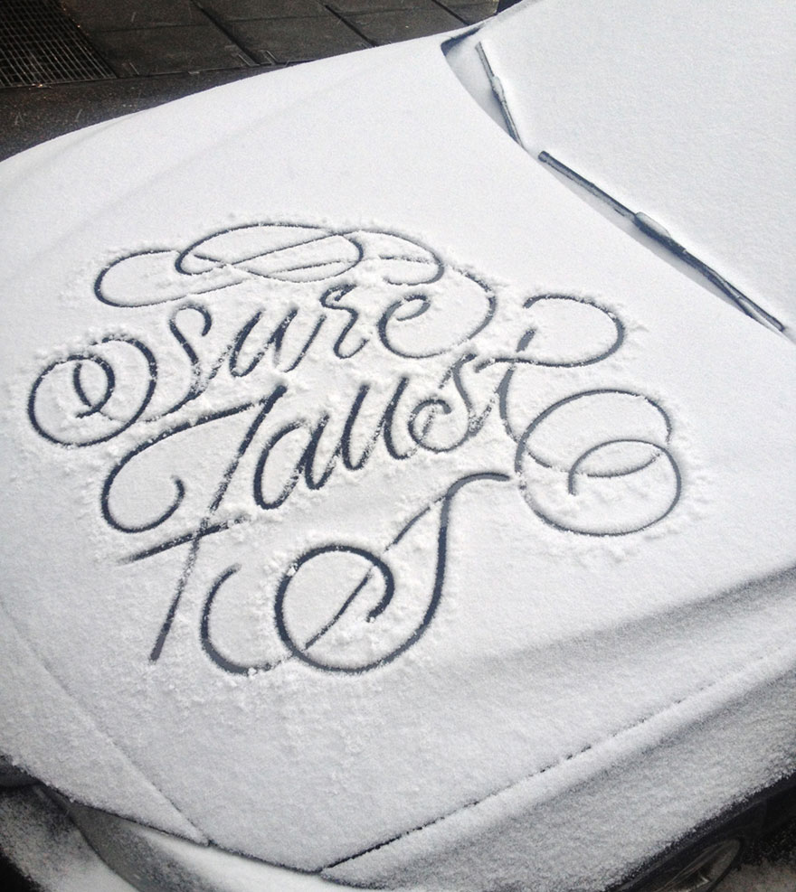 Mysterious Street Artist Leaves Beautiful Typographic Messages On Snow-Covered Cars in NYC