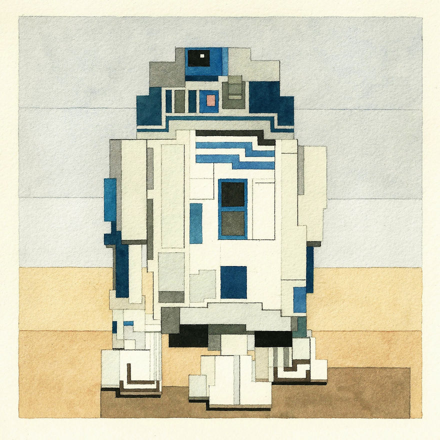 Pixelated Watercolor Paintings Of Star Wars