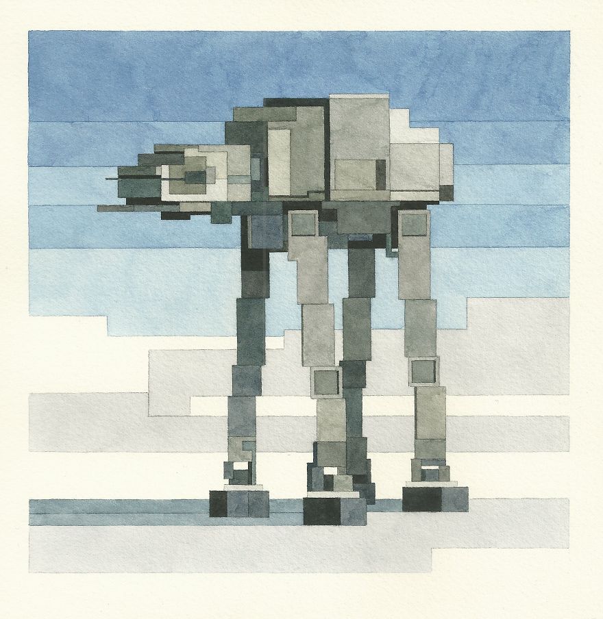 Pixelated Watercolor Paintings Of Star Wars