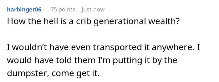 Overbearing Aunt Stashes Crib In Childfree Niece’s Storage For When She “Comes To Her Senses” Overbearing Aunt Stashes Crib In Childfree Niece’s Storage For When She “Comes To Her Senses”