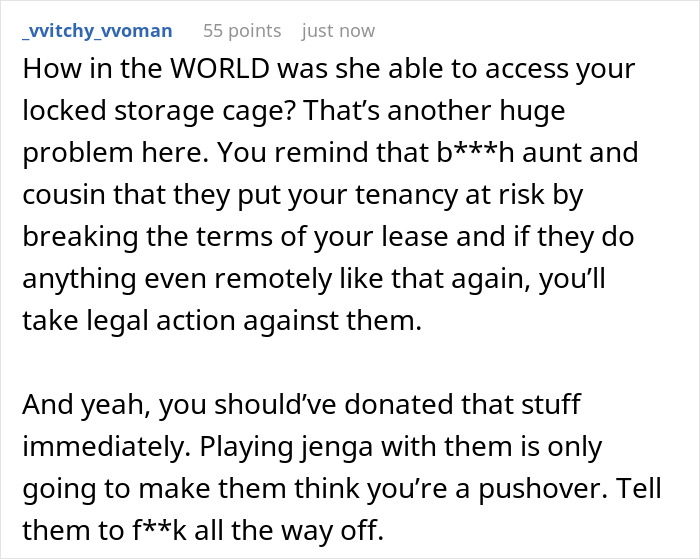 Overbearing Aunt Stashes Crib In Childfree Niece’s Storage For When She “Comes To Her Senses” Overbearing Aunt Stashes Crib In Childfree Niece’s Storage For When She “Comes To Her Senses”