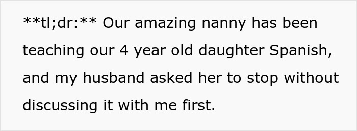 Mom Happy 4YO Is Being Taught Spanish By Nanny, Shocked When Hubby Goes Behind Her Back To Stop It