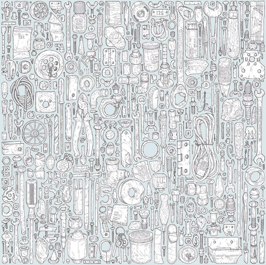 Artist Celebrates Late Grandfather By Drawing Each Of The 100,000+ Items He Left In His Toolshed Artist Celebrates Late Grandfather By Drawing Each Of The 100,000+ Items He Left In His Toolshed