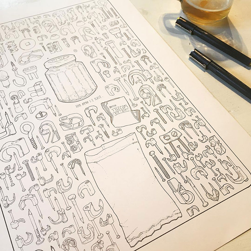 Artist Celebrates Late Grandfather By Drawing Each Of The 100,000+ Items He Left In His Toolshed Artist Celebrates Late Grandfather By Drawing Each Of The 100,000+ Items He Left In His Toolshed