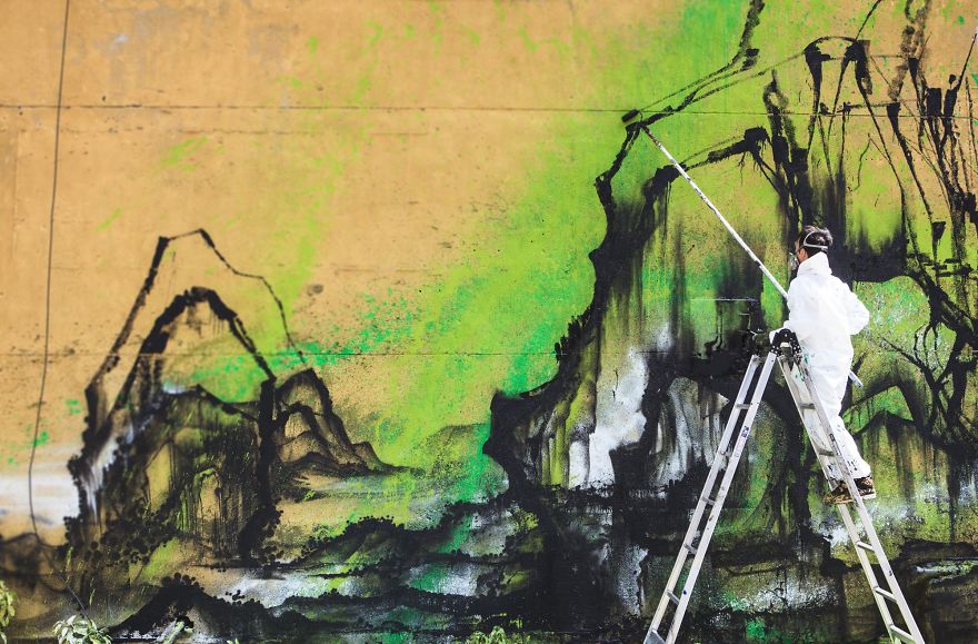 I Painted A Giant Mural Of The Traditional Foshan Lion Dance In Taipei