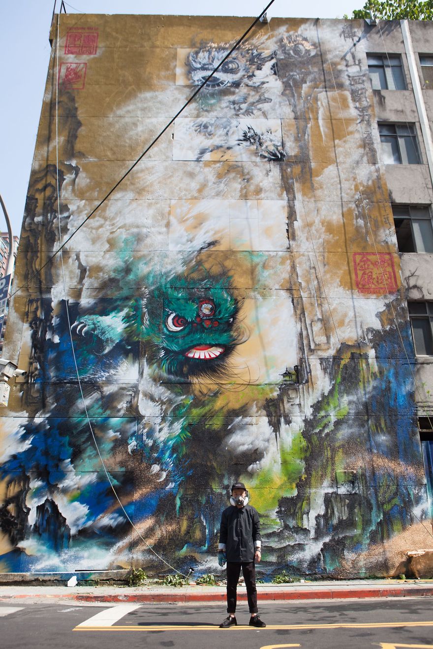 I Painted A Giant Mural Of The Traditional Foshan Lion Dance In Taipei