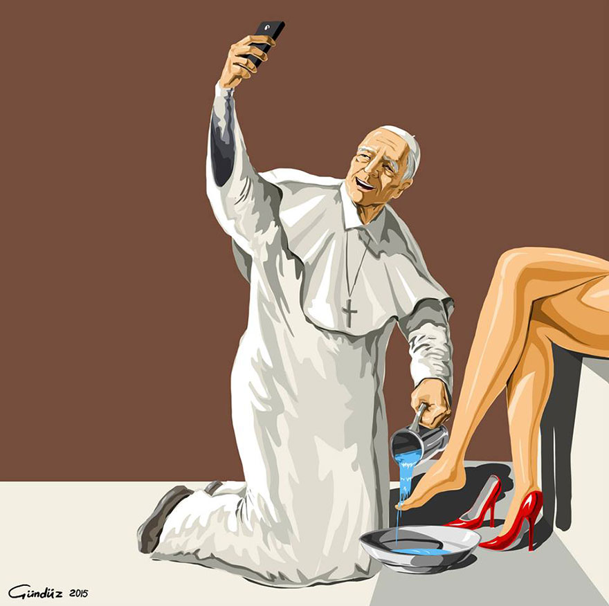 Holy Selfie: Satirical Illustrations Of Religious People By Gunduz Agayev Holy Selfie: Satirical Illustrations Of Religious People By Gunduz Agayev