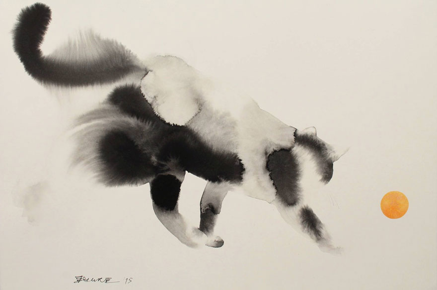 New Watercolor &#038; Ink Cats That Slowly Bleed Into Paper By Endre Penovác