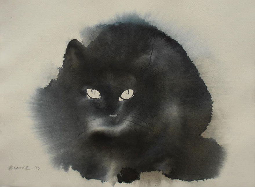 New Watercolor &#038; Ink Cats That Slowly Bleed Into Paper By Endre Penovác
