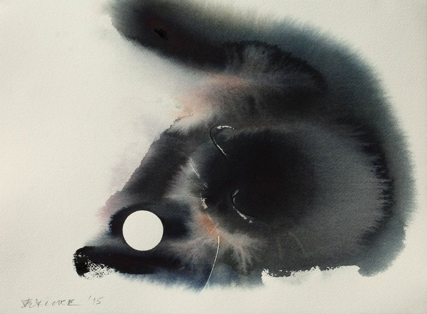 New Watercolor &#038; Ink Cats That Slowly Bleed Into Paper By Endre Penovác
