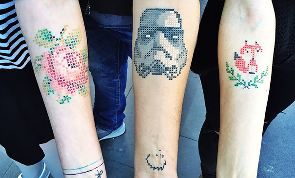 Cross-Stitch Tattoos By Turkish Artist Eva Krbdk Cross-Stitch Tattoos By Turkish Artist Eva Krbdk