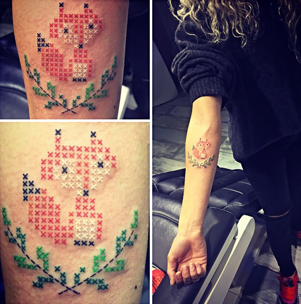Cross-Stitch Tattoos By Turkish Artist Eva Krbdk Cross-Stitch Tattoos By Turkish Artist Eva Krbdk