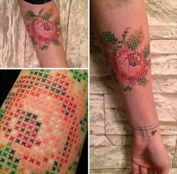 Cross-Stitch Tattoos By Turkish Artist Eva Krbdk Cross-Stitch Tattoos By Turkish Artist Eva Krbdk