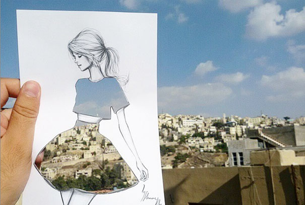 Fashion Illustrator Completes His Cut-Out Dresses With Clouds And Buildings Fashion Illustrator Completes His Cut-Out Dresses With Clouds And Buildings