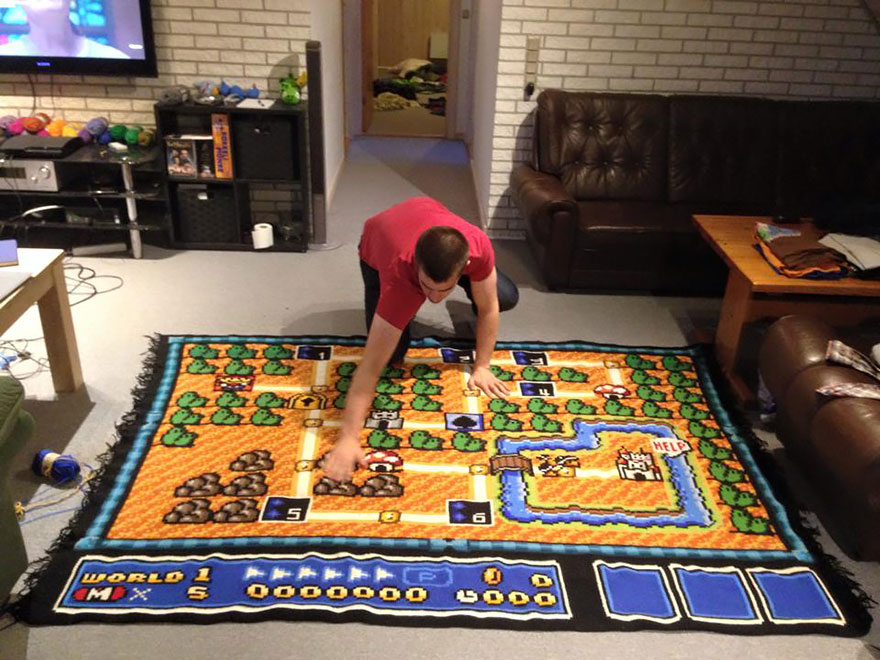 This Man Spent 6 Years Crocheting a Super Mario Bros Map Blanket This Man Spent 6 Years Crocheting a Super Mario Bros Map Blanket