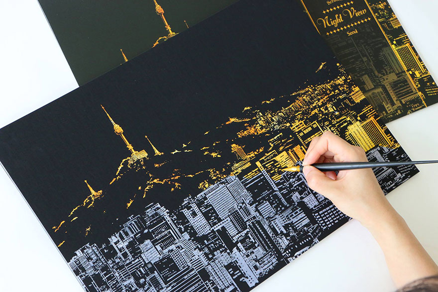 Coloring Book Alternative Lets You Scratch Off Surface To Reveal Beautiful Nightscapes