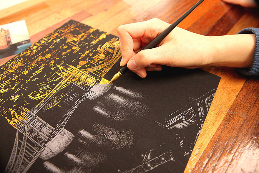 Coloring Book Alternative Lets You Scratch Off Surface To Reveal Beautiful Nightscapes