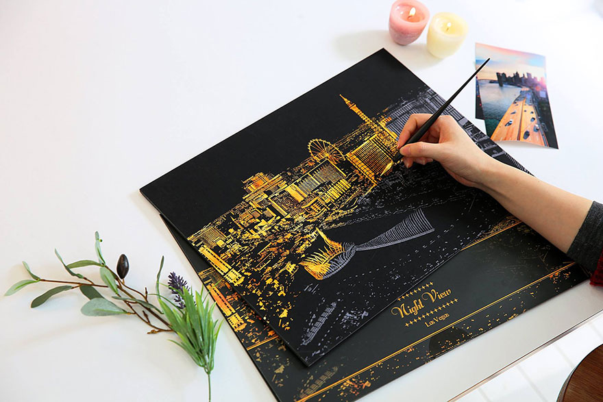 Coloring Book Alternative Lets You Scratch Off Surface To Reveal Beautiful Nightscapes