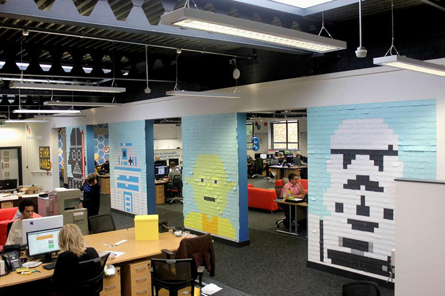 Workers Use 3,579 Post-It Notes To Turn Boring Office Walls Into Star Wars Murals